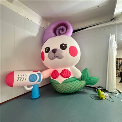 Mascota inflable gegant de sirena amb segell de barret de petxina amb pistola d'aigua